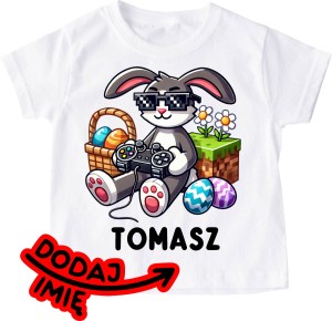  Koszulka z królikiem i imieniem dla chłopczyka na Wielkanoc