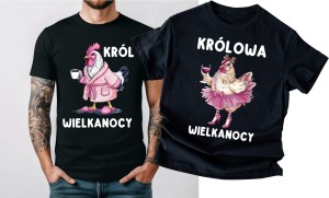 Zestaw dwóch koszulek dla pary na Wielkanoc - KRÓL I KRÓLOWA WIELKANOCY 