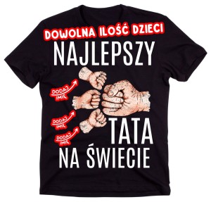 Koszulka dla taty najlepszy tata na świecie z imionami dzieci przy rączkach.jpg