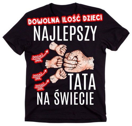 Koszulka dla taty najlepszy tata na świecie z imionami dzieci przy rączkach.jpg