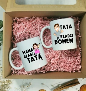 Zestaw prezentowy dla Mamy i Taty - MAMA RZĄDZI TATĄ , TATA RZĄDZI DOMEM - MAMA BRUNETKA 