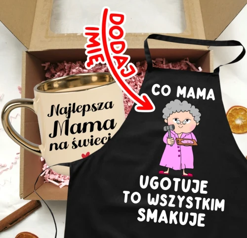 Zestaw prezentów dla mamy - kubek Najlepsza mama na świecie oraz fartuch dla mamy DFDF.webp