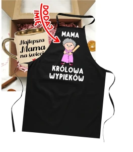 Zestaw prezentów dla mamy - kubek Najlepsza mama na świecie oraz fartuch dla mamy siwe włosy.webp