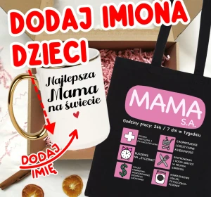 Zestaw prezentowy dla mamy na Dzień Mamy  NAJLEPSZA MAMA NA ŚWIECIE Z IMIONAMI DZIECI  NA KUBKU