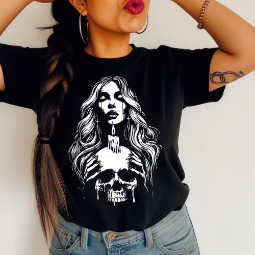 Damska czarna koszulka z czaszką