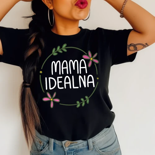 CZARNA Koszulka dla mamy Mama idealna