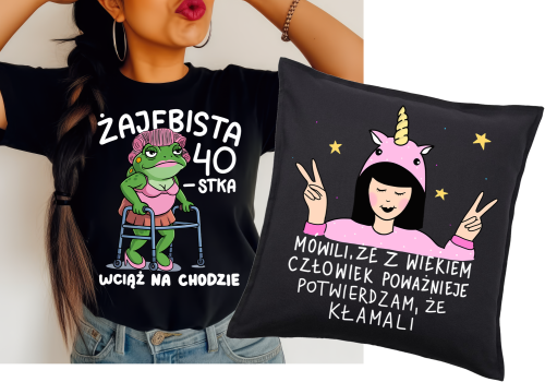 Zestaw prezentowy na 40 urodizny , koszulka opraz poduszka z nadrukiem.png
