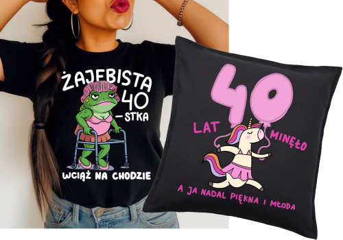 Zestaw prezentowy na 40 urodizny , koszulka opraz poduszka z nadrukiem.png
