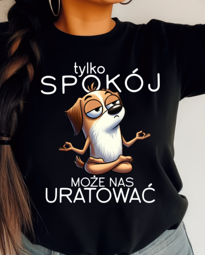 Czarna damska koszulka z nadrukiem - tylko spokój może nas uratować C.png