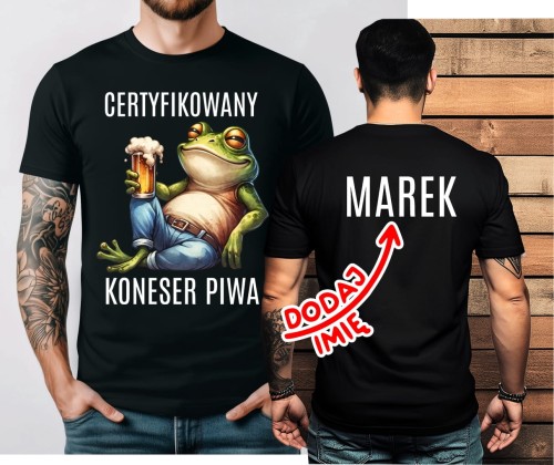 Śmieszna koszulka męska koneser PIWA z imieniem.jpg