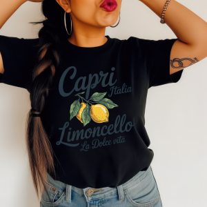 Damska czarna koszulka w cytryny co dzień