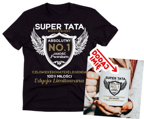 Zestaw na prezent dla Taty - Koszulka oraz personalizowany kubek z imieniem - SUPER TATA