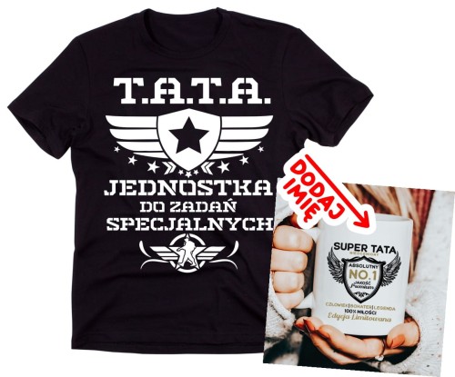 Zestaw na prezent dla Taty - Koszulka plus KUBEK SUPER TATA z imieniem.jpg