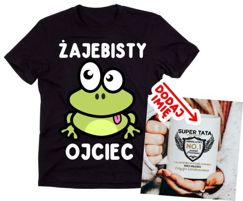 Zestaw na prezent dla Taty - Koszulka ŻAJEBISTY OJCIEC oraz personalizowany kubek z imieniem - SUPER TATA