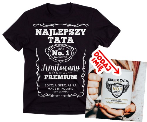Zestaw na prezent dla Taty - Koszulka oraz kubek z imieniem - NAJLEPSZY TATA
