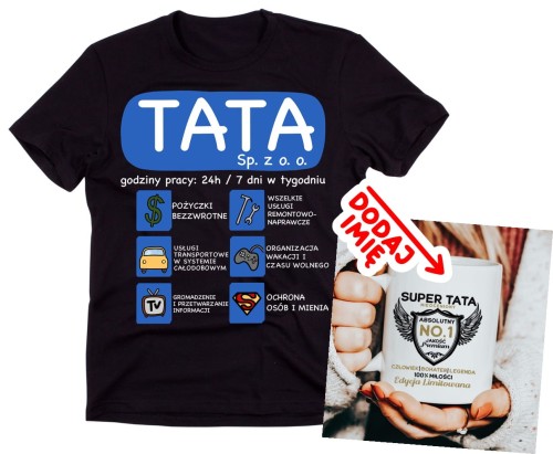 Zestaw na prezent dla Taty - Koszulka plus KUBEK SUPER TATA z imieniem.jpg