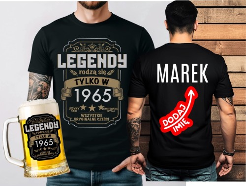 Prezent na 60 urodziny - ZESTAW KOSZULKA NA 60 Z IMIENIEM ORAZ KUFEL NA 60 URODZINY