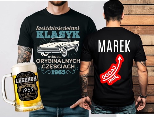 Prezent na 60 urodziny - ZESTAW KOSZULKA NA 60 URODIZNY Z IMIENIEM ORAZ KUFEL