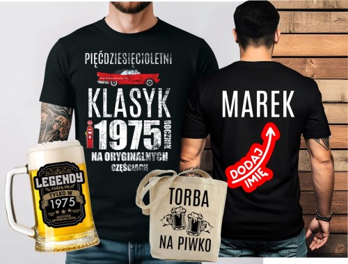Koszulka na 50 urodziny - ZESTAW KOSZULKA Koszulka na 50 urodziny Z IMIENIEM ORAZ KUFEL NA 50 ORAZ TORBA