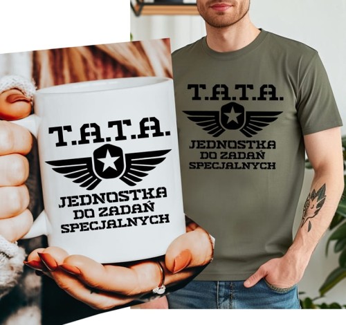 Zestaw na prezent dla Taty - JEDNOSTA DO ZADAŃ SPECJALNYCH - TATA - koszulka oraz kubek