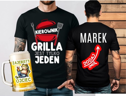Prezent dla Taty na Dzień Ojca - ksozulka kierownik grilla jest tylko jeden oraz kufel żajebisty ojciec.jpg