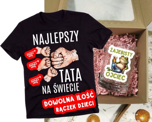 Koszulka dla Taty na prezent - NAJLEPSZY TATA NA ŚWIECIE - ZESTAW Z KUFLEM ŻAJEBISTY OJCIEC