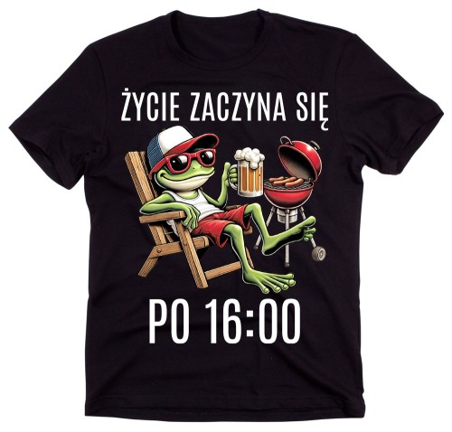 Śmieszna męska koszulka - życie zaczyna się po 16:00