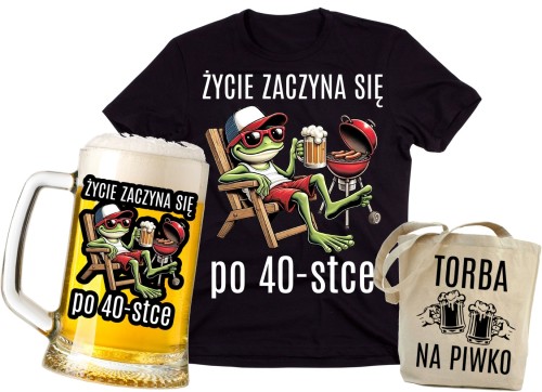 Zestaw na prezent na 40 urodziny dla mężczyzny koszulka, kufel oraz torba na 40 urodziny