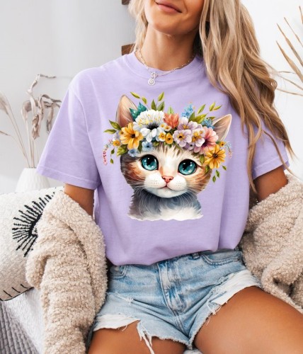 Fiołkowa koszula damska z nadrukiem kota.jpg