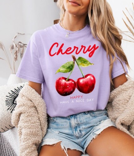 Fiołkowa KOSZULKA Z WIŚNIAMI CHERRY HAVE A NICE DAY