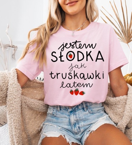 RÓŻOWA KOSZULKA Z NADRUKIEM JESTEM SŁODKA.jpg