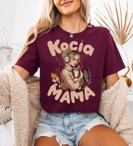 Damska koszulka z nadrukiem KOCIA MAMA