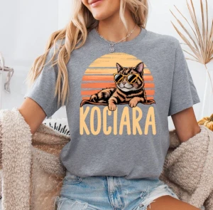 SZARA koszulka damska z nadrukiem KOCIARA