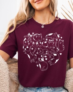 Koszulka damska dla kociary z sercem w kształcie kotów -sercezkotami3