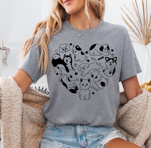 Ciemnoszara koszulka dla psiary - serce z psami4.jpg