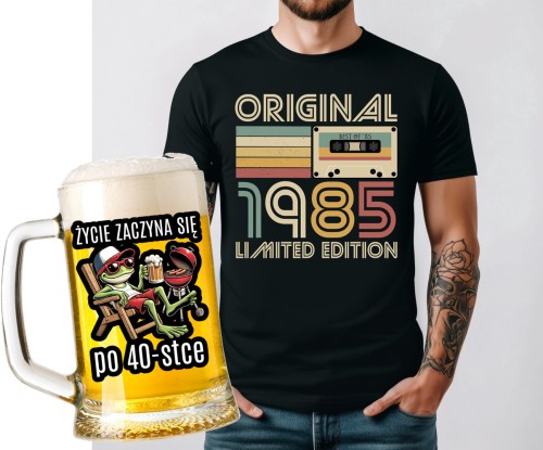 Koszulka na 40 urodziny ORIGINAL 1985 - zestaw kuflem życie zaczyna się po 40