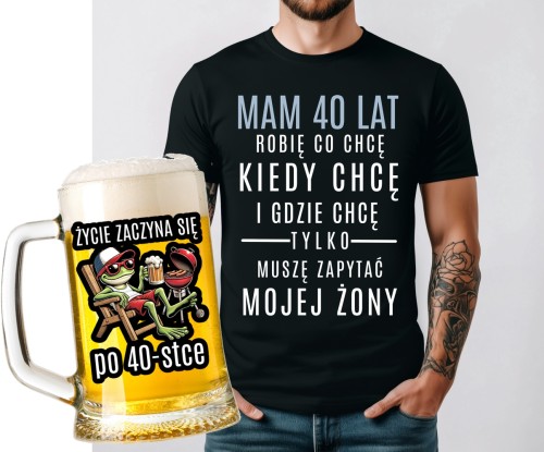 Śmieszna koszulka na 40 urodizny oraz kufel życie zaczyna się po 40.jpg