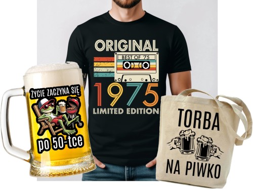 Zestaw prezentowy na 50 urodziny - kufel,koszulka oraz torba.jpg