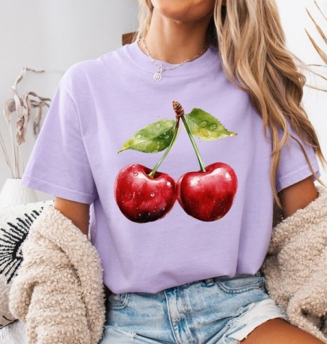 Fiołkowa damska koszulka wiśnie.jpg