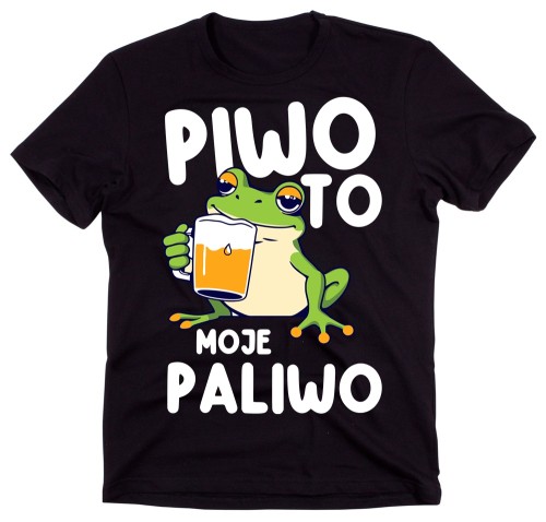 Męska koszulka na prezent - PIWO TO MOJE PALIWO Z RYSUNKIEM ŻABY