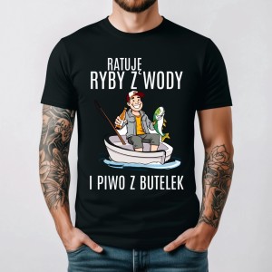 Koszulka dla WĘDKARZA - RATUJĘ RYBY Z WODY I PIWO Z BUTELEK.jpg