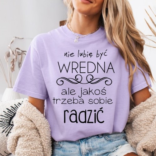 Fiołkowa koszulka damska NIE LUBIĘ BYĆ WREDNA.jpg