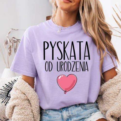 Fiołkowa koszulka damska PYSKATA OD URODZENIA.jpg