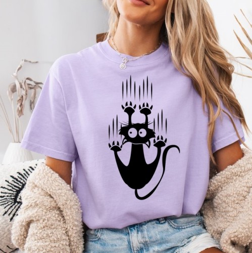 Damska koszulka z czarnym kotem - SPADAJĄCY KOT.jpg