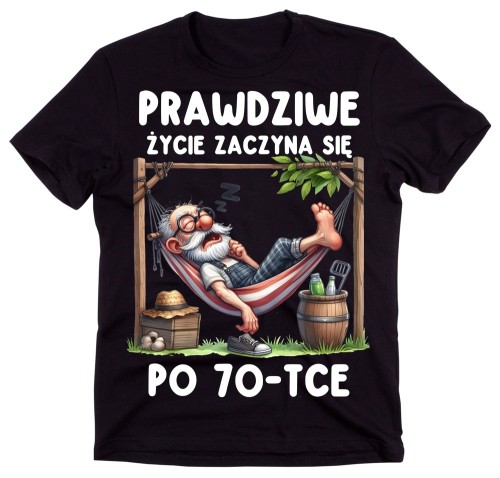 Męska koszulka na 70 urodziny - ŻYCIE ZACZYNA SIĘ PO 70