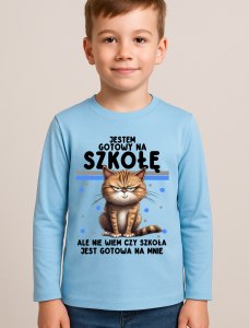 niebieska Koszulka z długim rękawkiem dla chłopczyka - jestem gotowy na szkołę