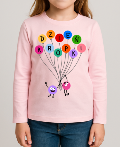 Różowa koszulka z długim rękawkiem na Dzień Kropki dla dziewczynki.png