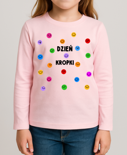 Różowa koszulka z długim rękawkiem na Dzień Kropki dla dziewczynki.png