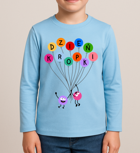 Niebieska koszulka z długim rękawkiem na Dzień Kropki dla chłopczyka.png