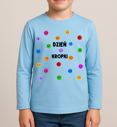 Niebieska koszulka z długim rękawkiem na Dzień Kropki dla chłopczyka.png